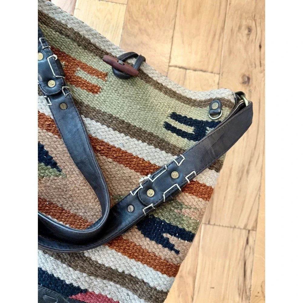 Raj Anthropologie Crossbody Rug Bag Kilim Woven Tribal Western Leather Boho